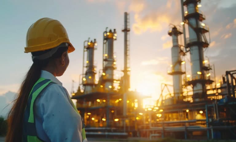 Trabajador del campo mirando un activo al atardecer