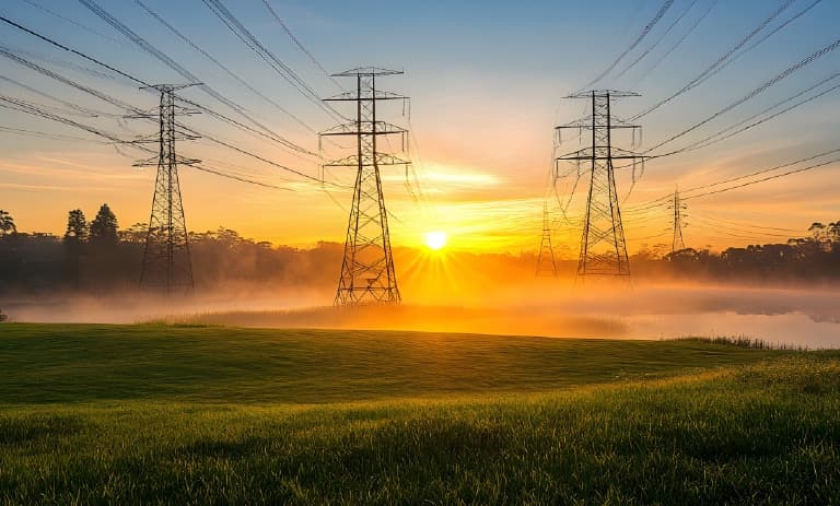 Líneas eléctricas al atardecer