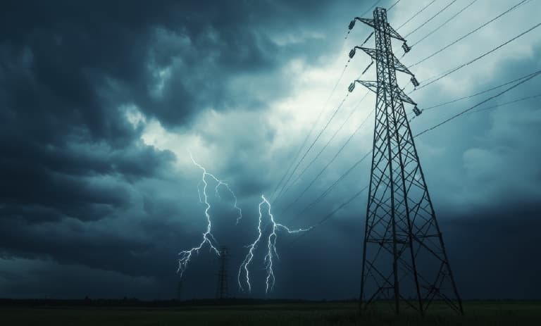Líneas eléctricas durante una tormenta eléctrica