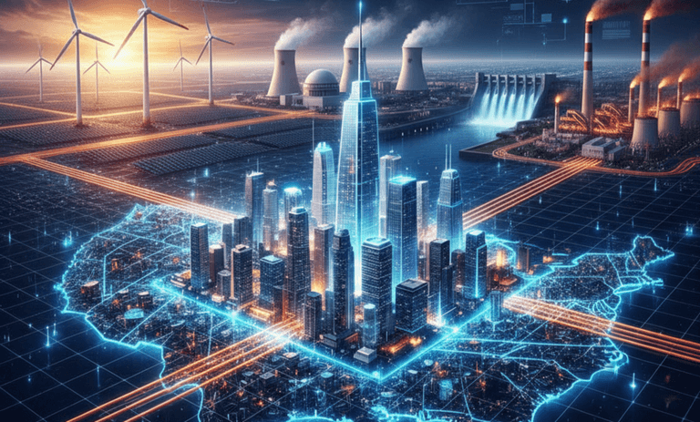Red eléctrica inteligente para ciudades con plantas de energía renovable y tradicional